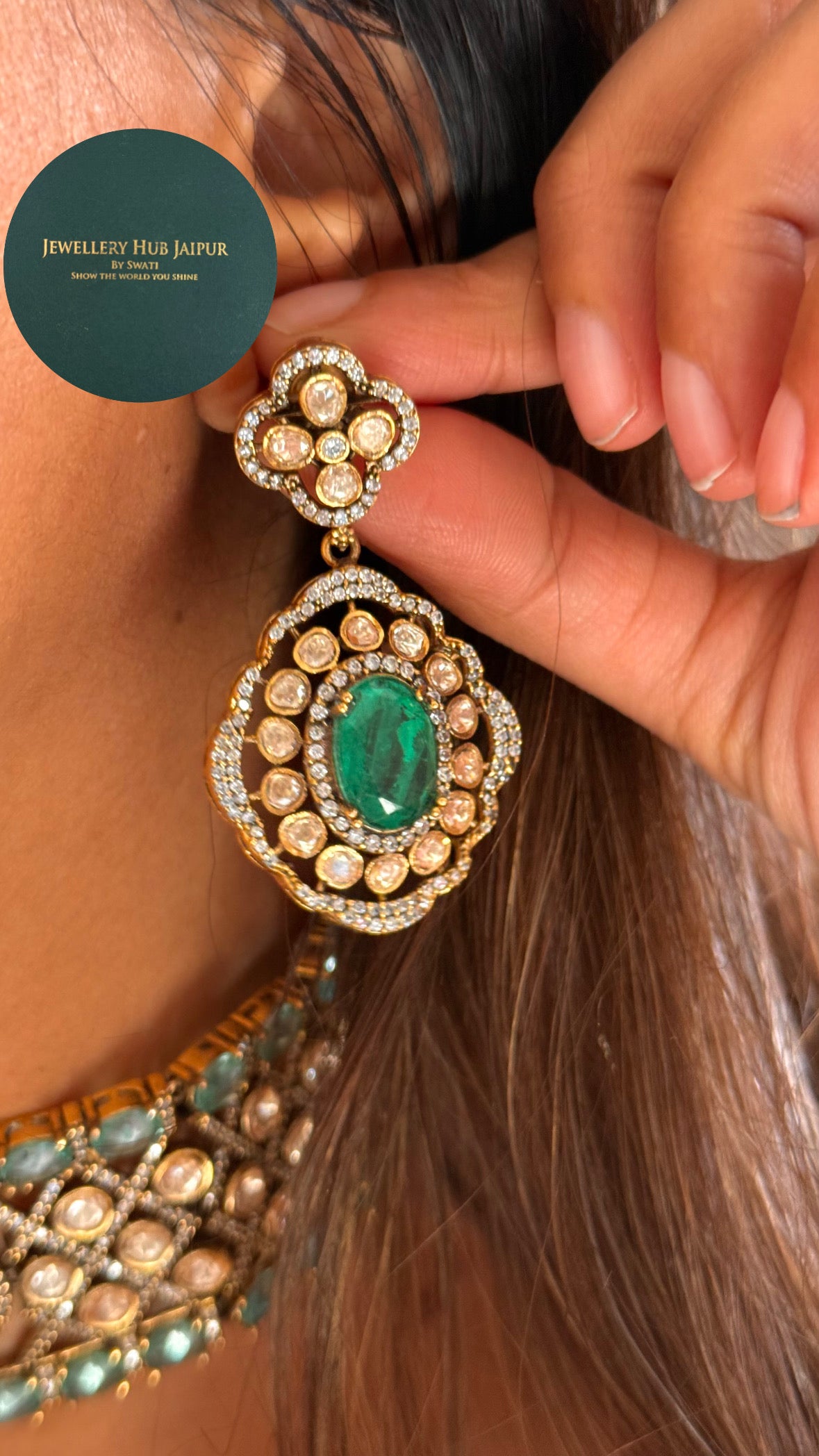 Peeli polki moissanite emerald designer necklace