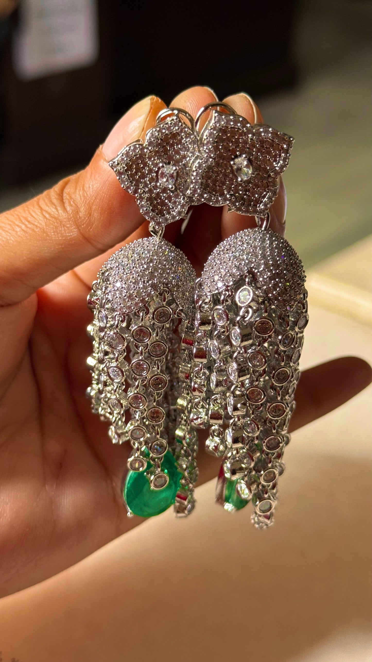 Emerald cz diamond jhumki