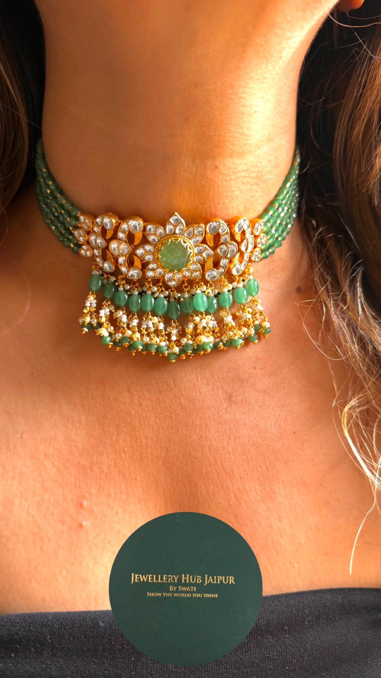 Mint floral jadau heritage choker Necklace
