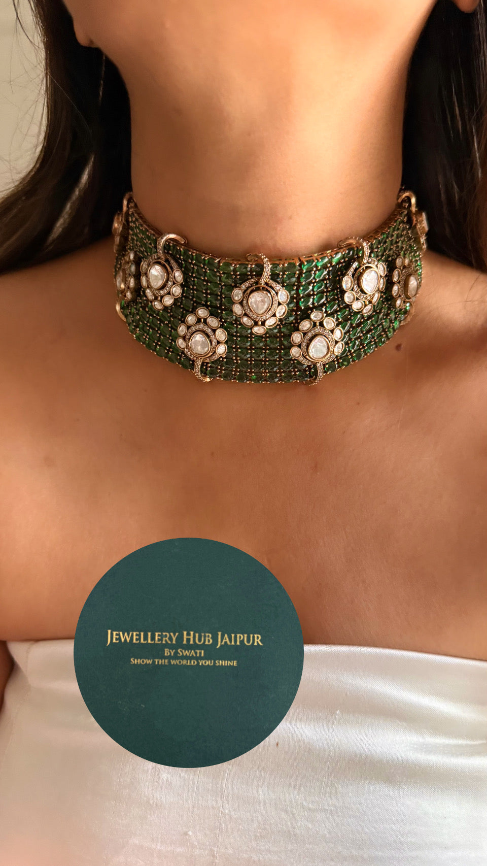 Emerald & Moissanite victorian choker
