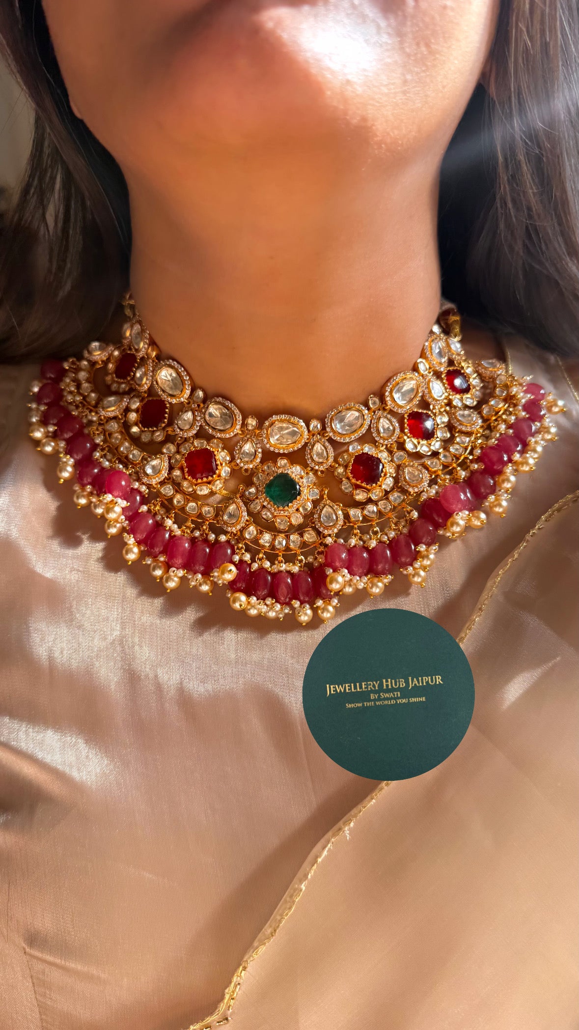 Real Moissanite ruby & emerald necklace