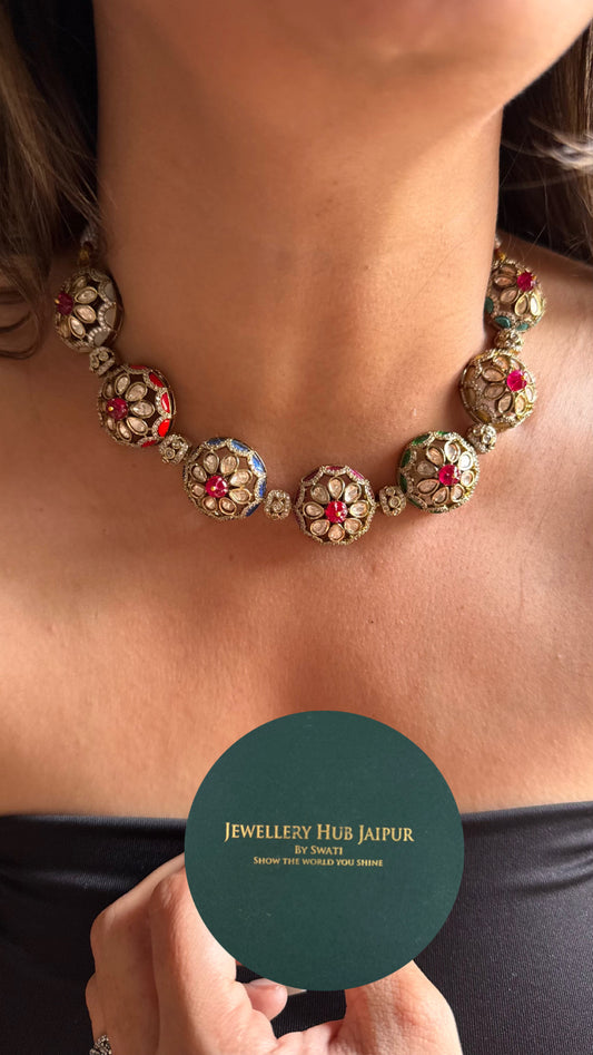 Sabyasachi inspired ruby floral with navratna meenakari Necklace