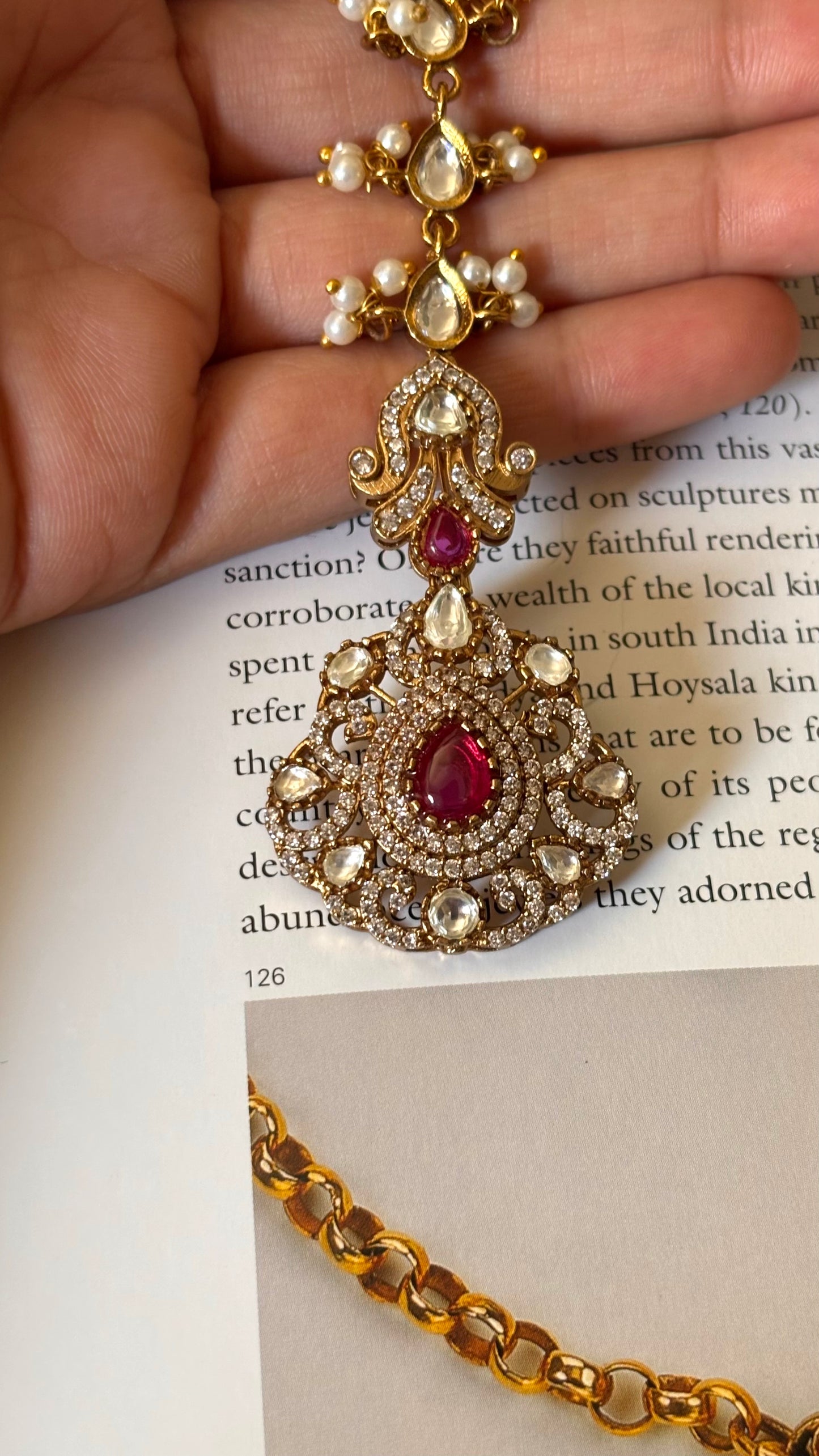 Ruby doublet real Moissanite maangtika