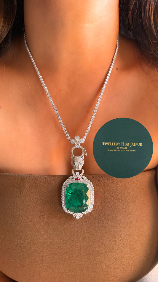 Large emerald and diamond panther pendant