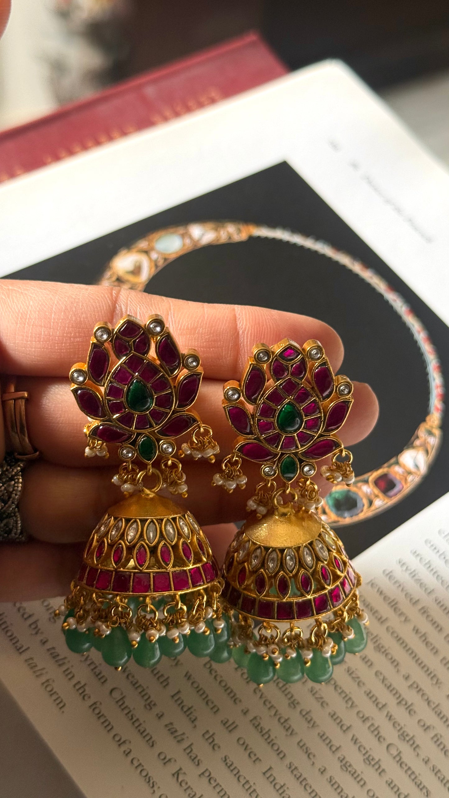 Paachi kundan real kemp lotus inspired Jhumki