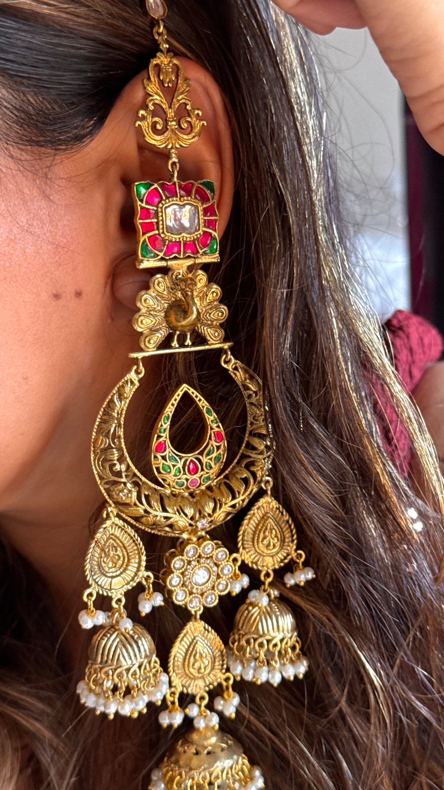 Amrapali inspired peacock paachi polki danglers