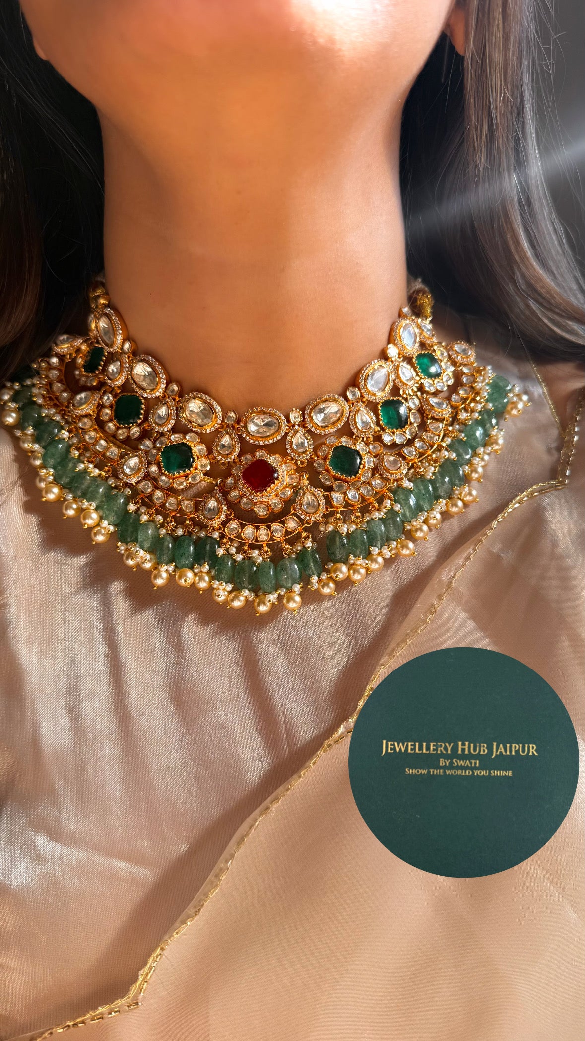 Emerald Ruby real moissanite statement necklace