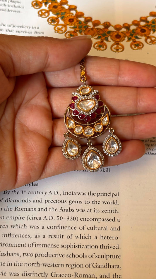 Ruby real moissanite floral Maangtika