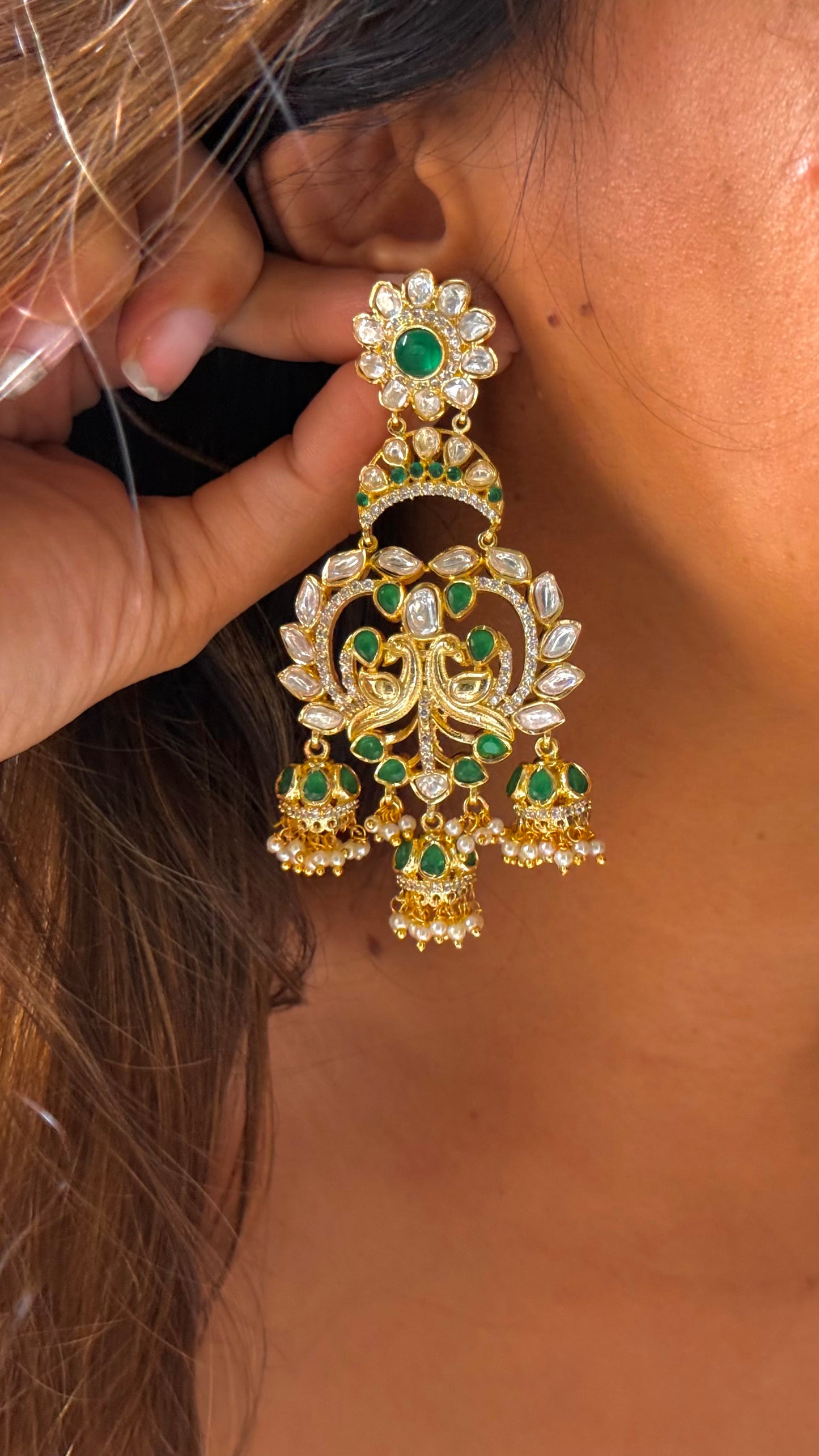 Real moissanite emerald designer danglers