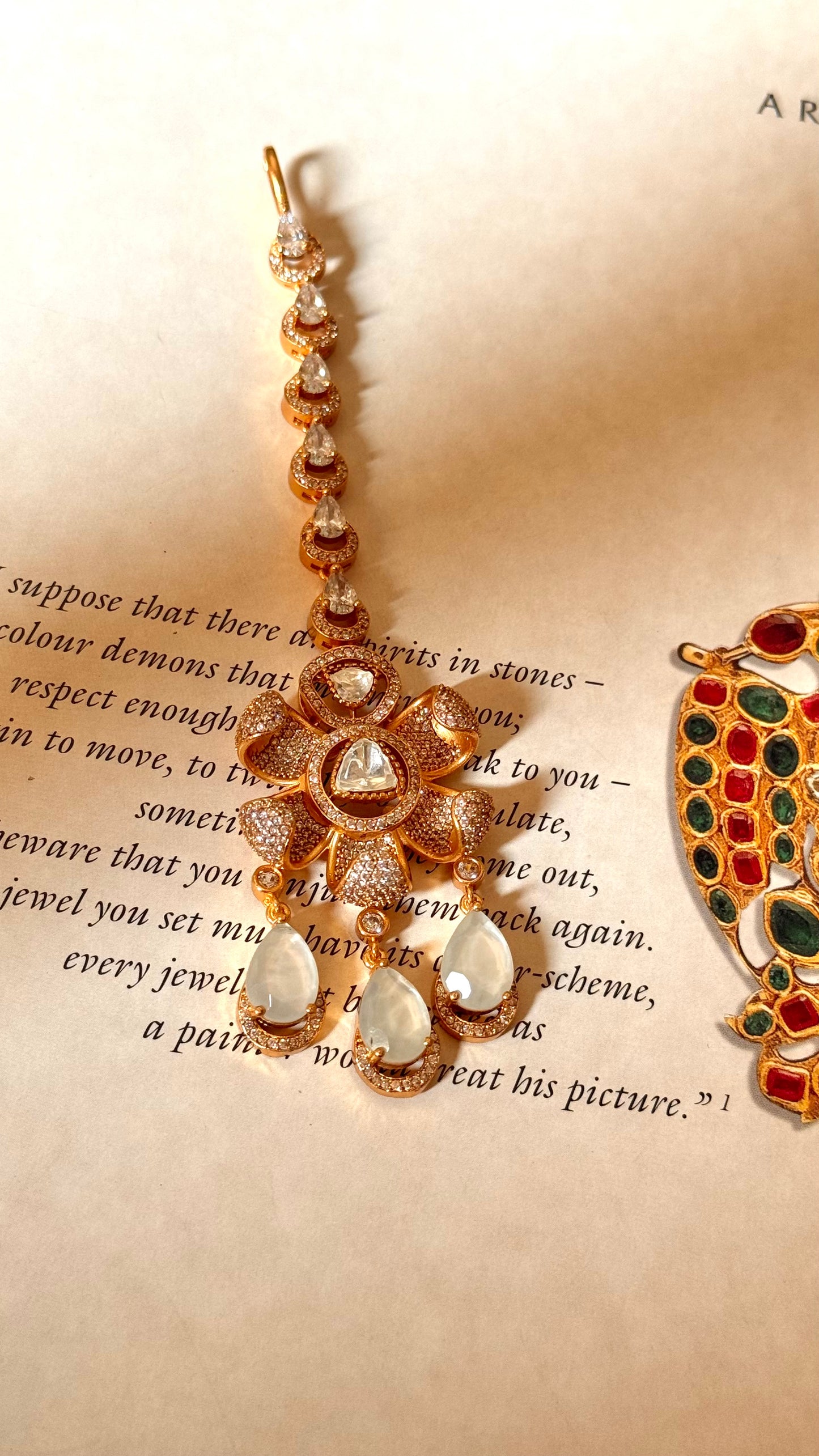 Moissanite floral with mother of pearl drop maangtika