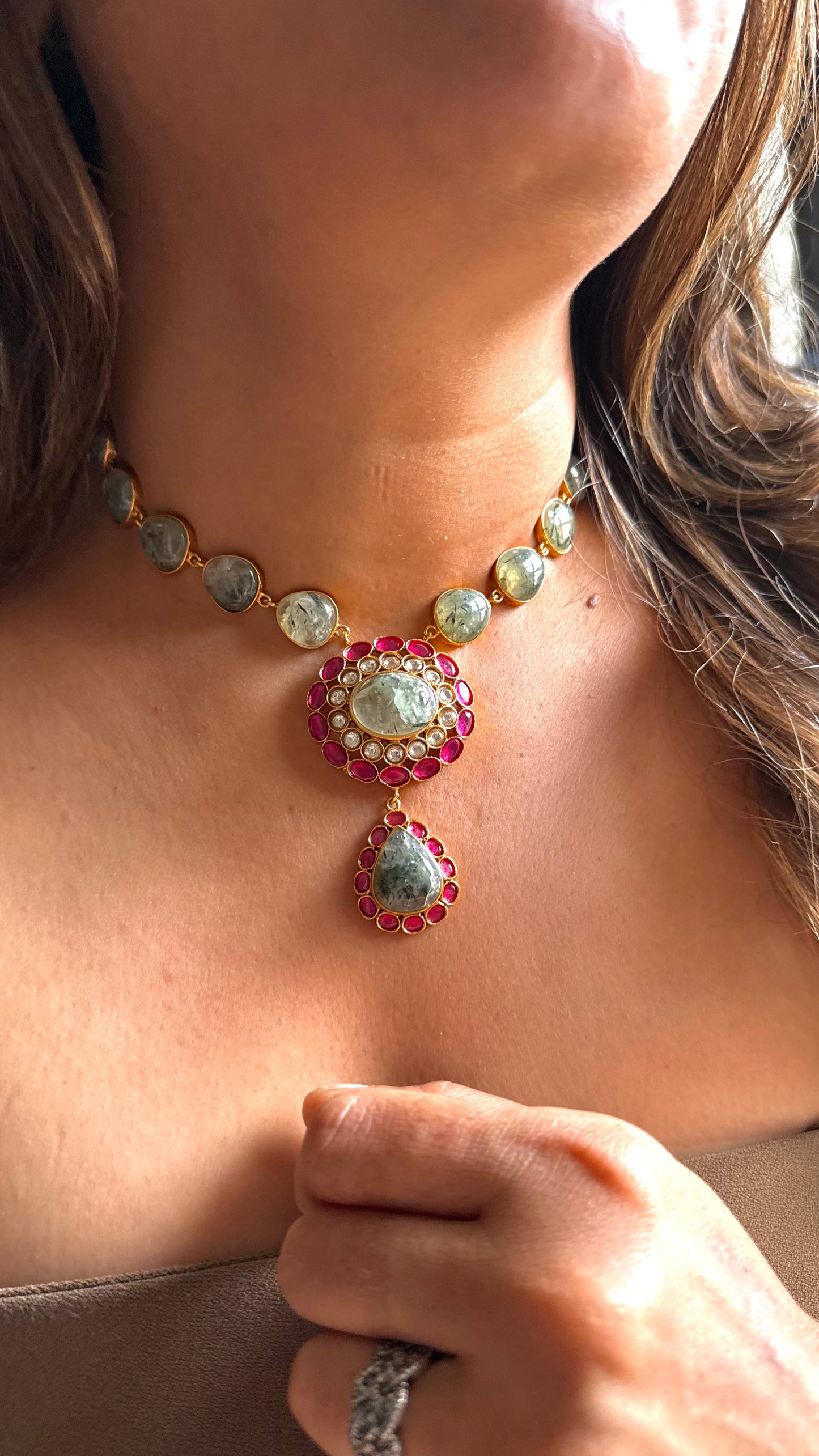 Mint & Rani Pink Amrapali Necklace