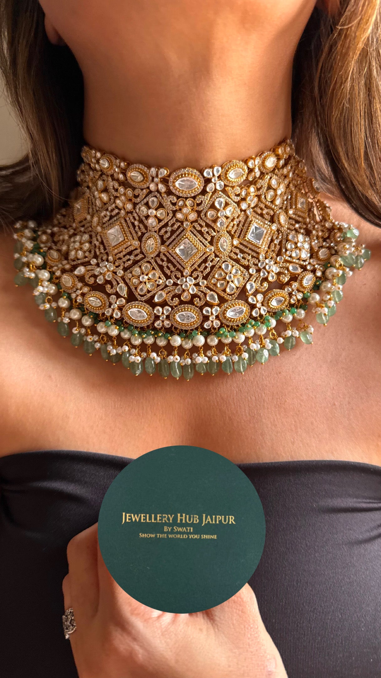 Bridal asia real moissanite with mint strawberry necklace