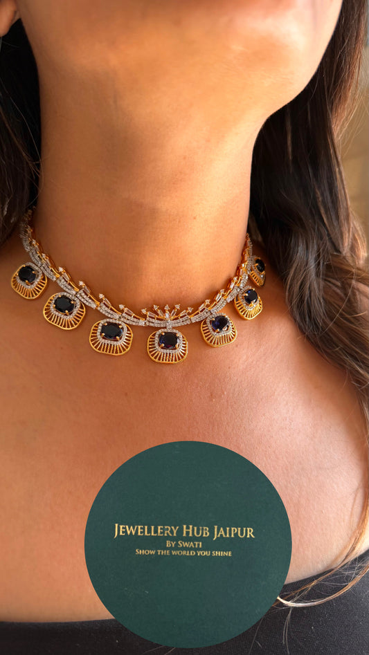 Sapphire gold place diamond collar necklace