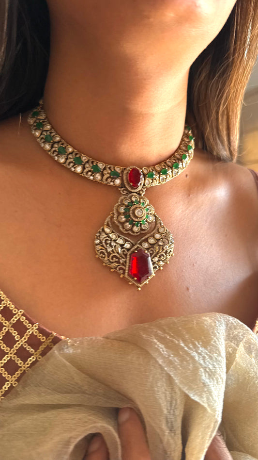 Laali- Ruby doublet & emerald polki moissanite collar necklace