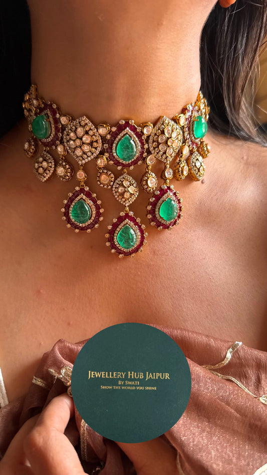 Mint & ruby peeli polki Choker necklace