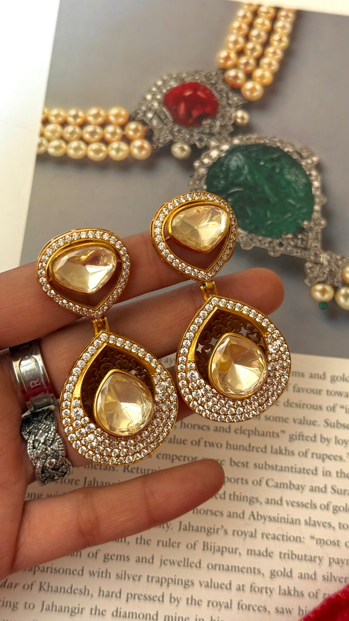 Real diamond Polki cocktail Lv shade danglers