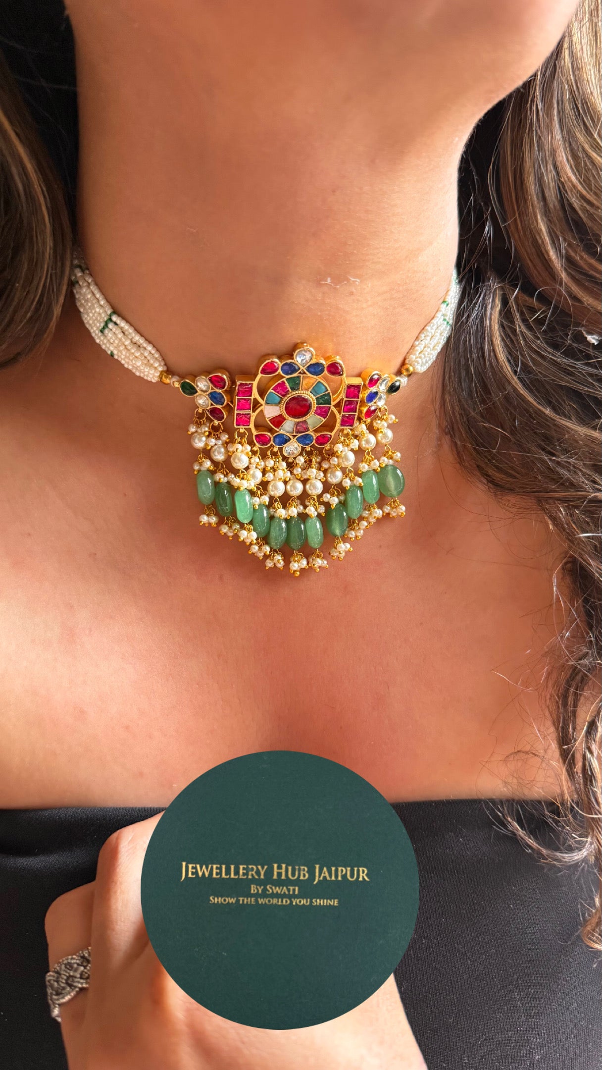 Paachi Kundan jadau with multicoloured thread choker Necklace