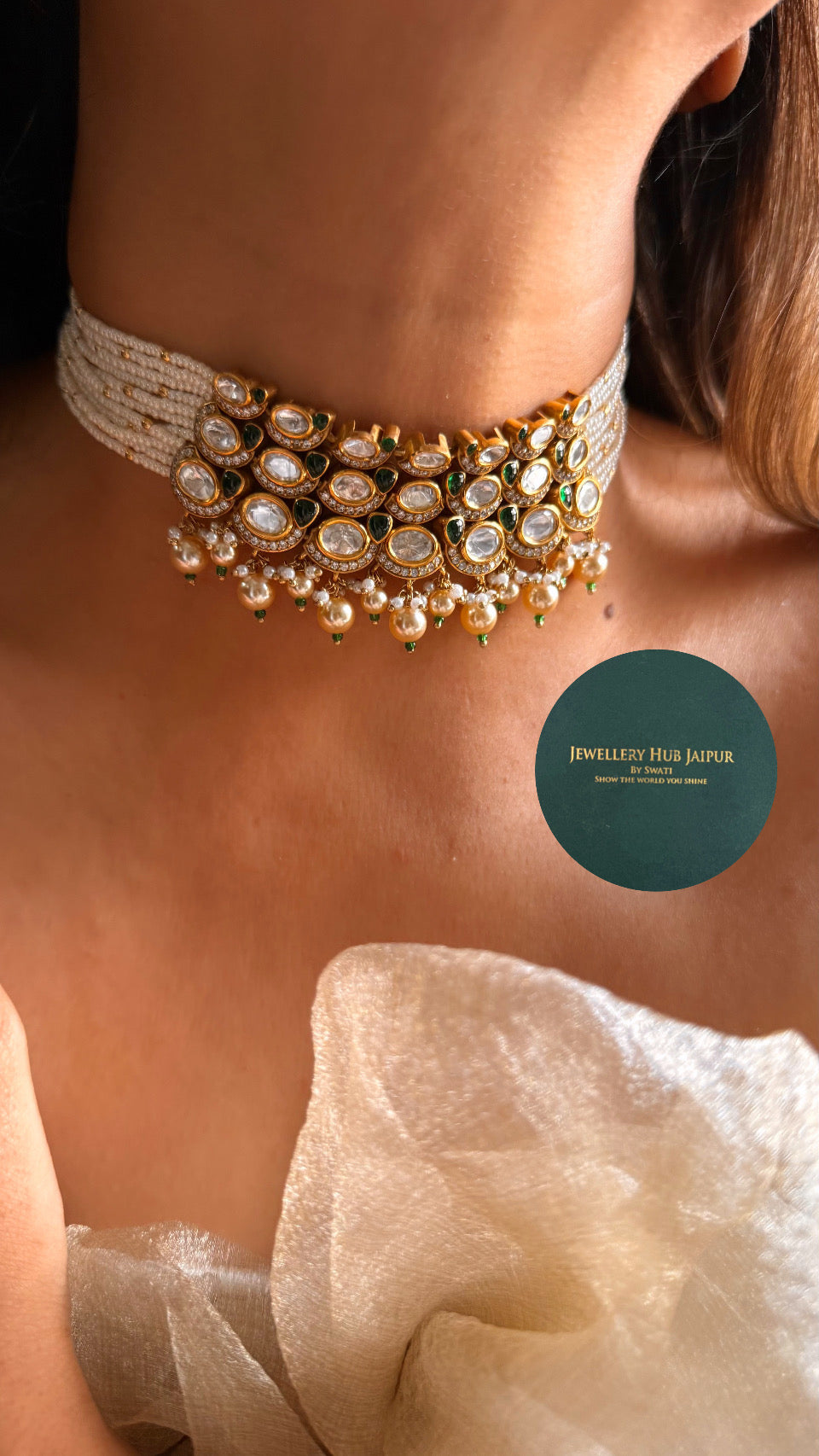 Heritage Triple layer moissanite & emerald choker set