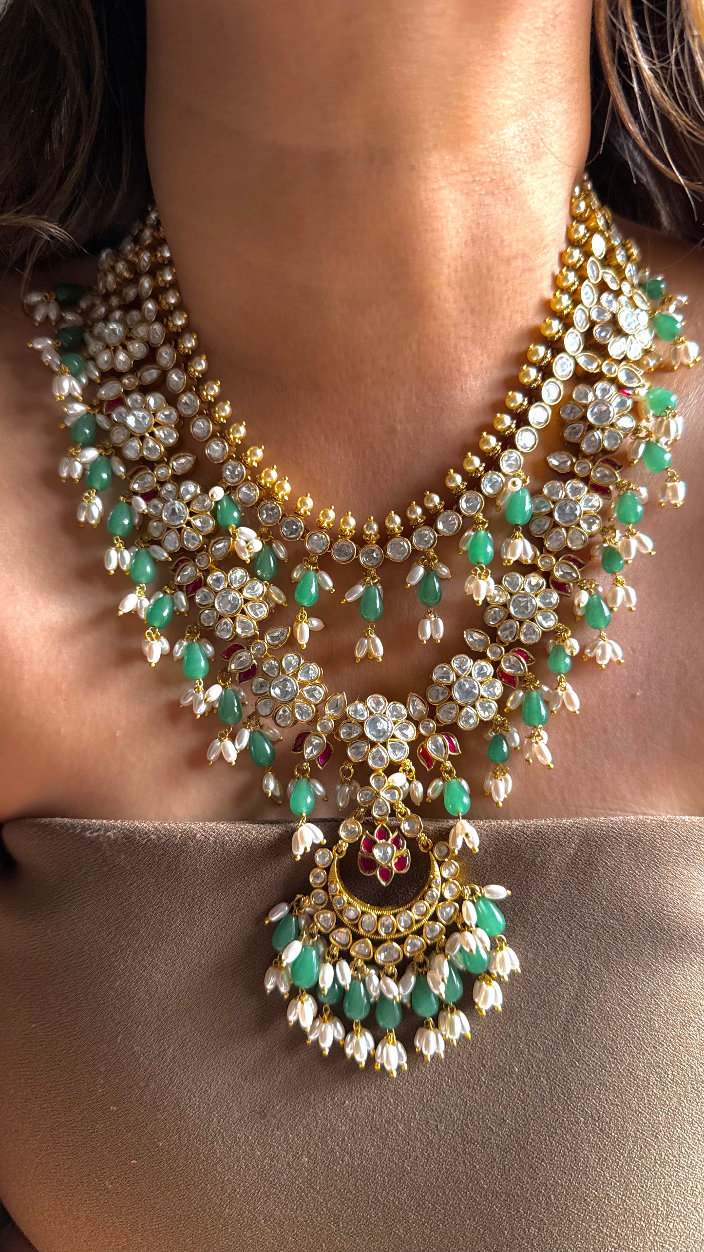 Heritage paacho choker with mint & rice pearl detailing