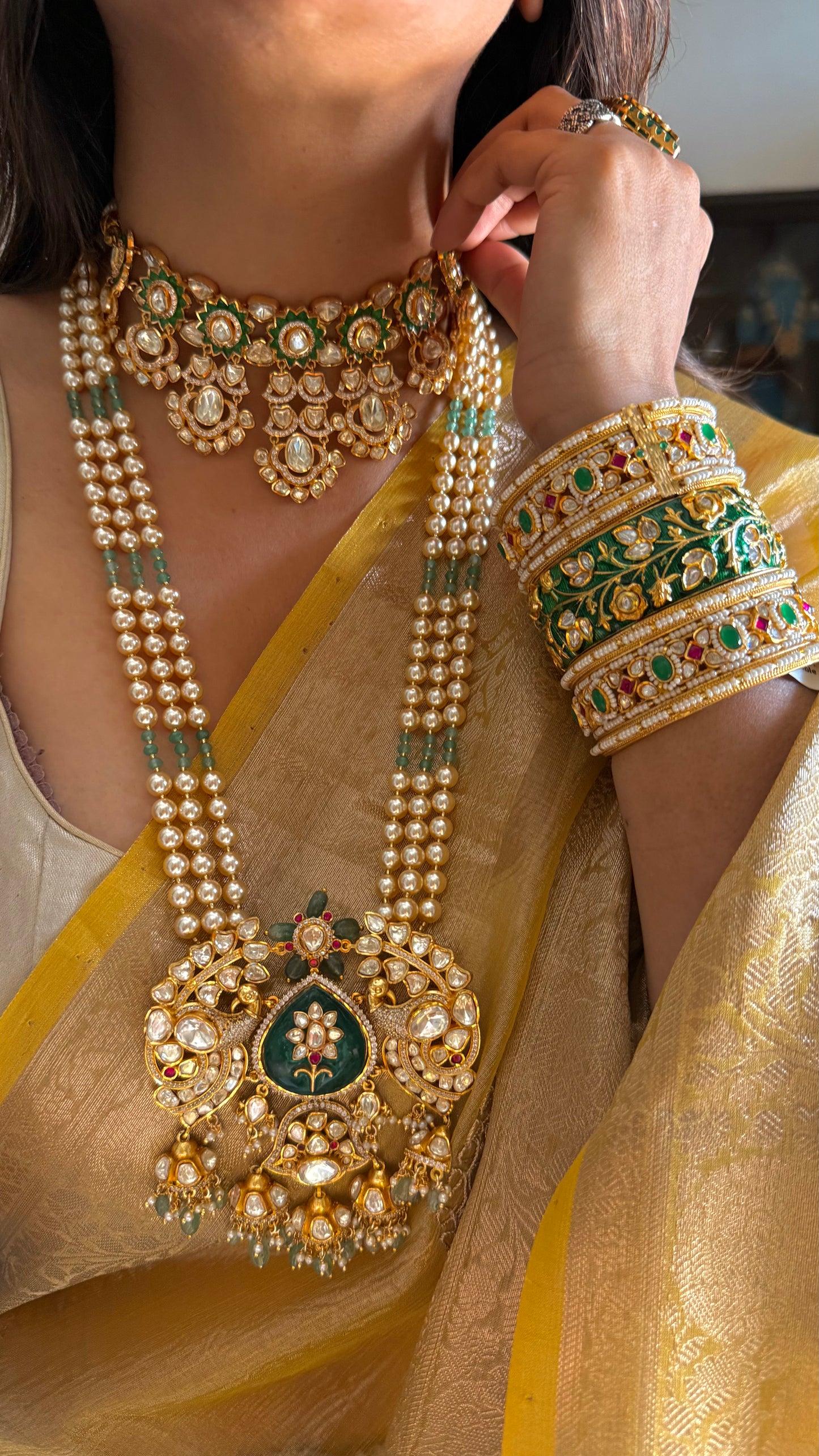 Panna choker with long pendant set combo