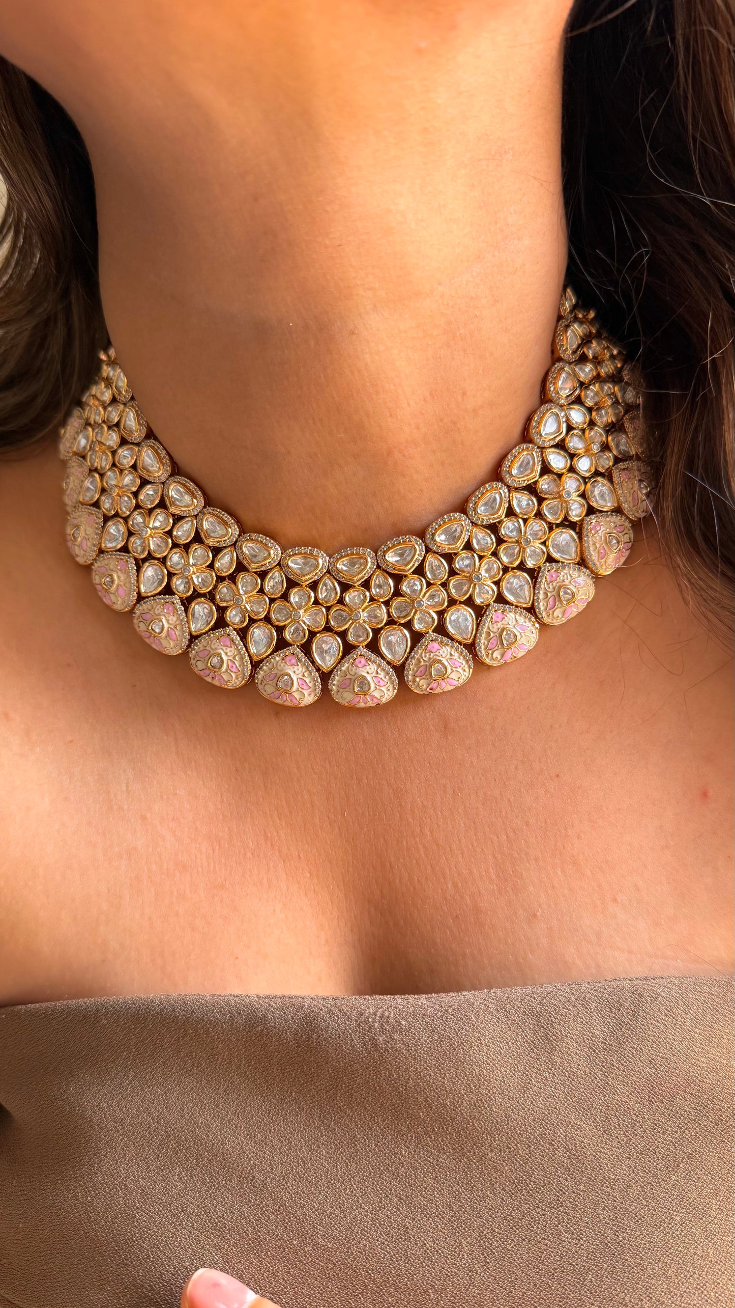 Meenakari Necklace with mint pink detailing
