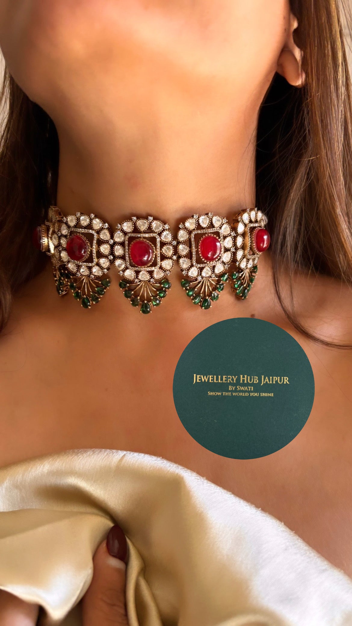 Bridal Asia Moissanite ruby & emerald choker