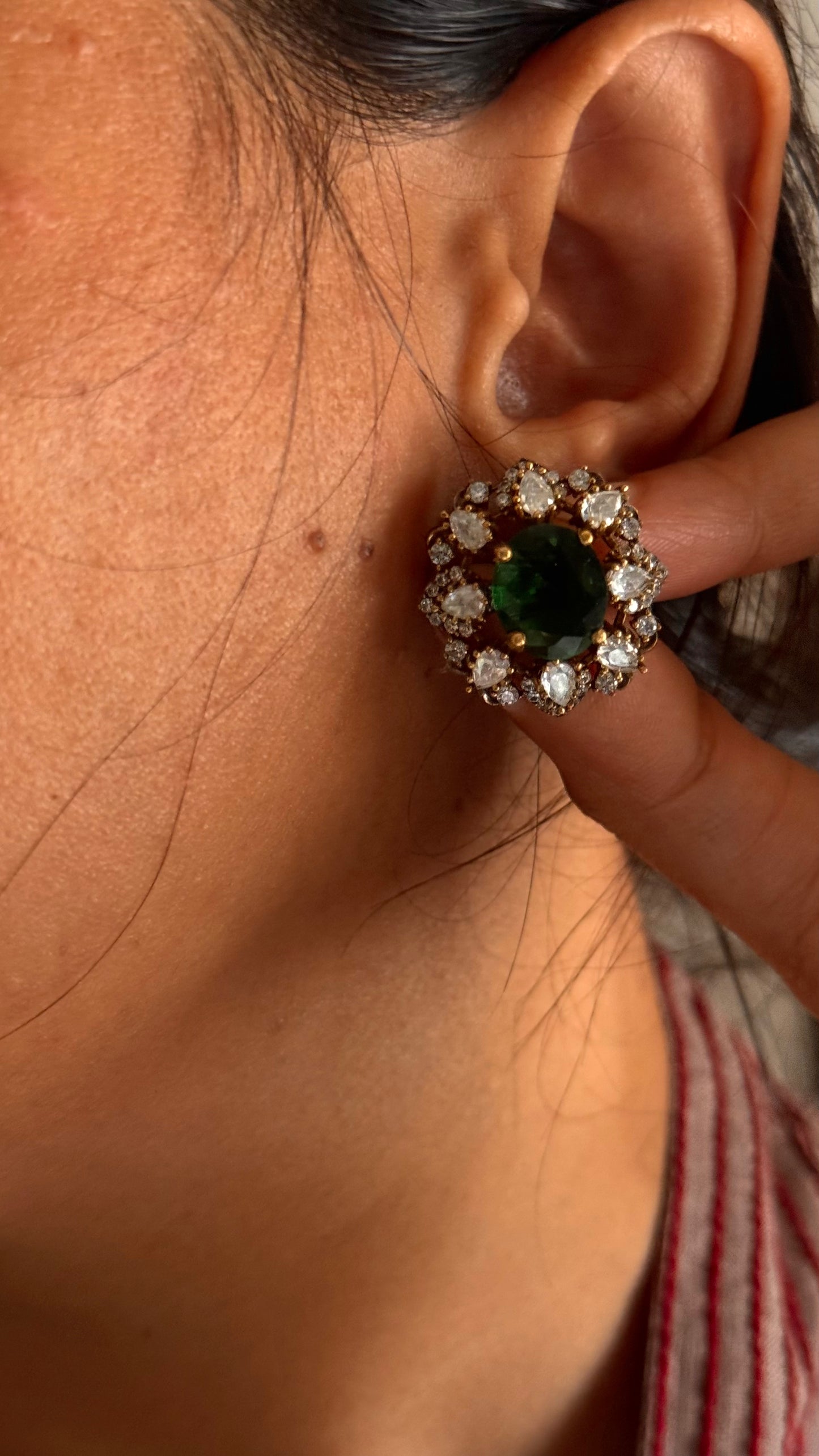 Emerald doublet moissanite victorian studs