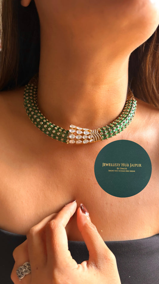 Moissanite uncut polki & emerald designer hasli