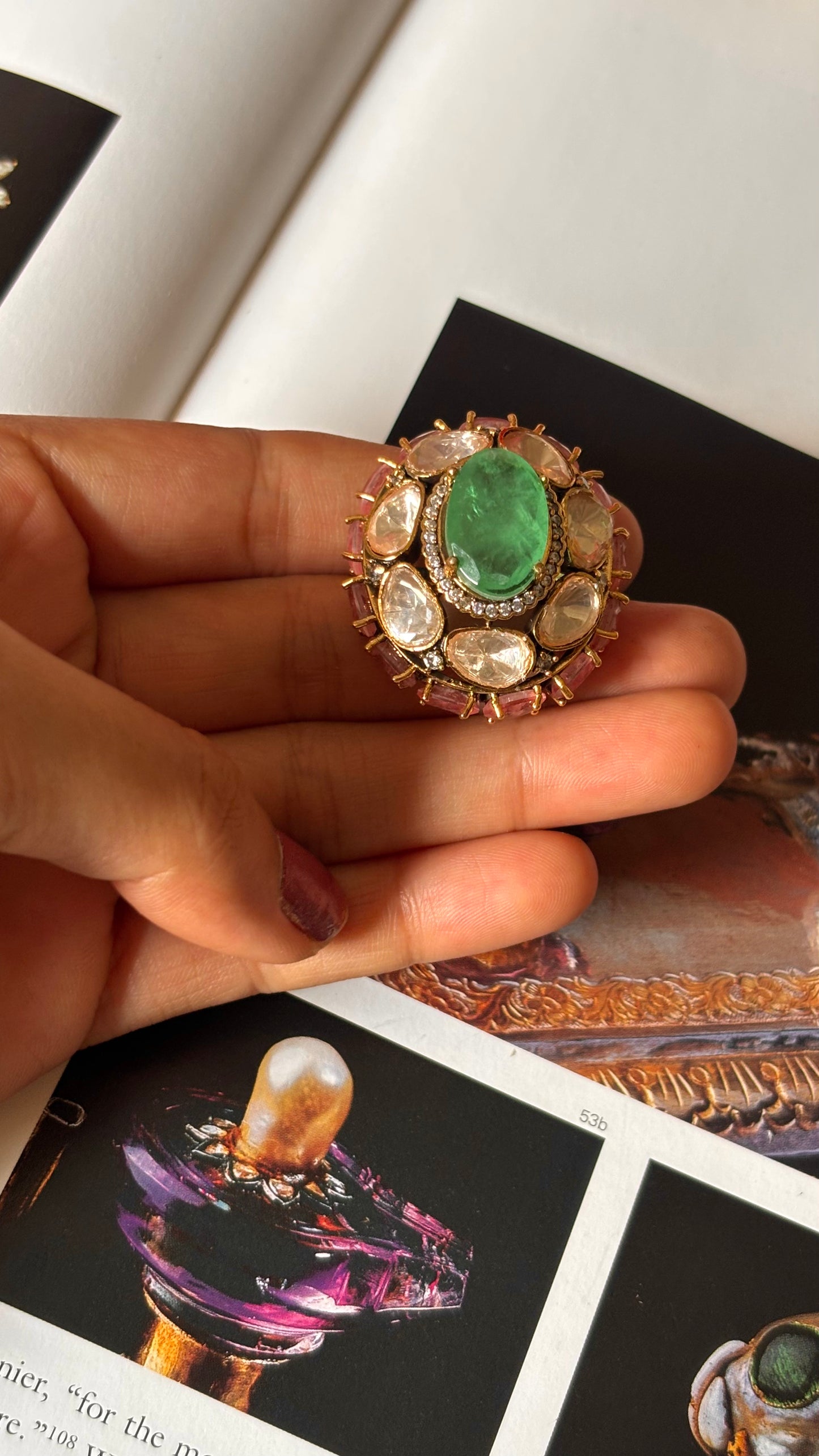 Mint pink peeli polki ring