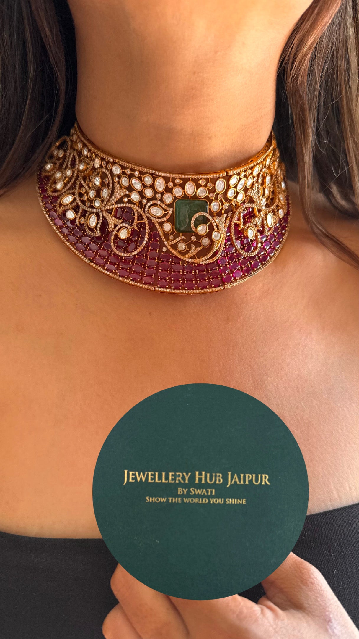 Ruby & mint bridal asia victorian necklace