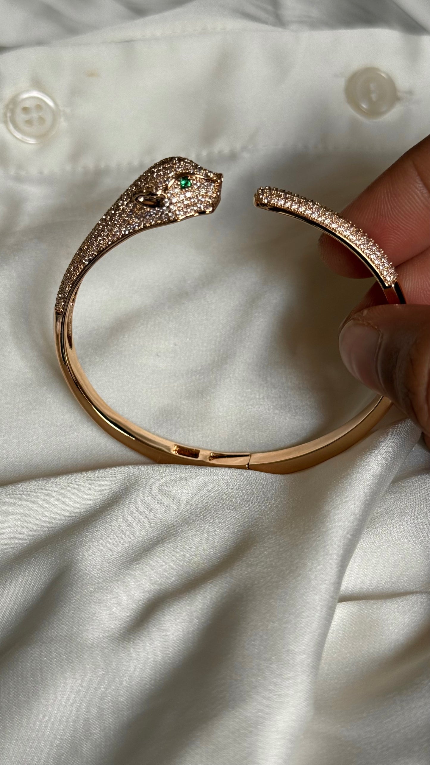Rose Gold Tone Pave Leopard Head Cuff