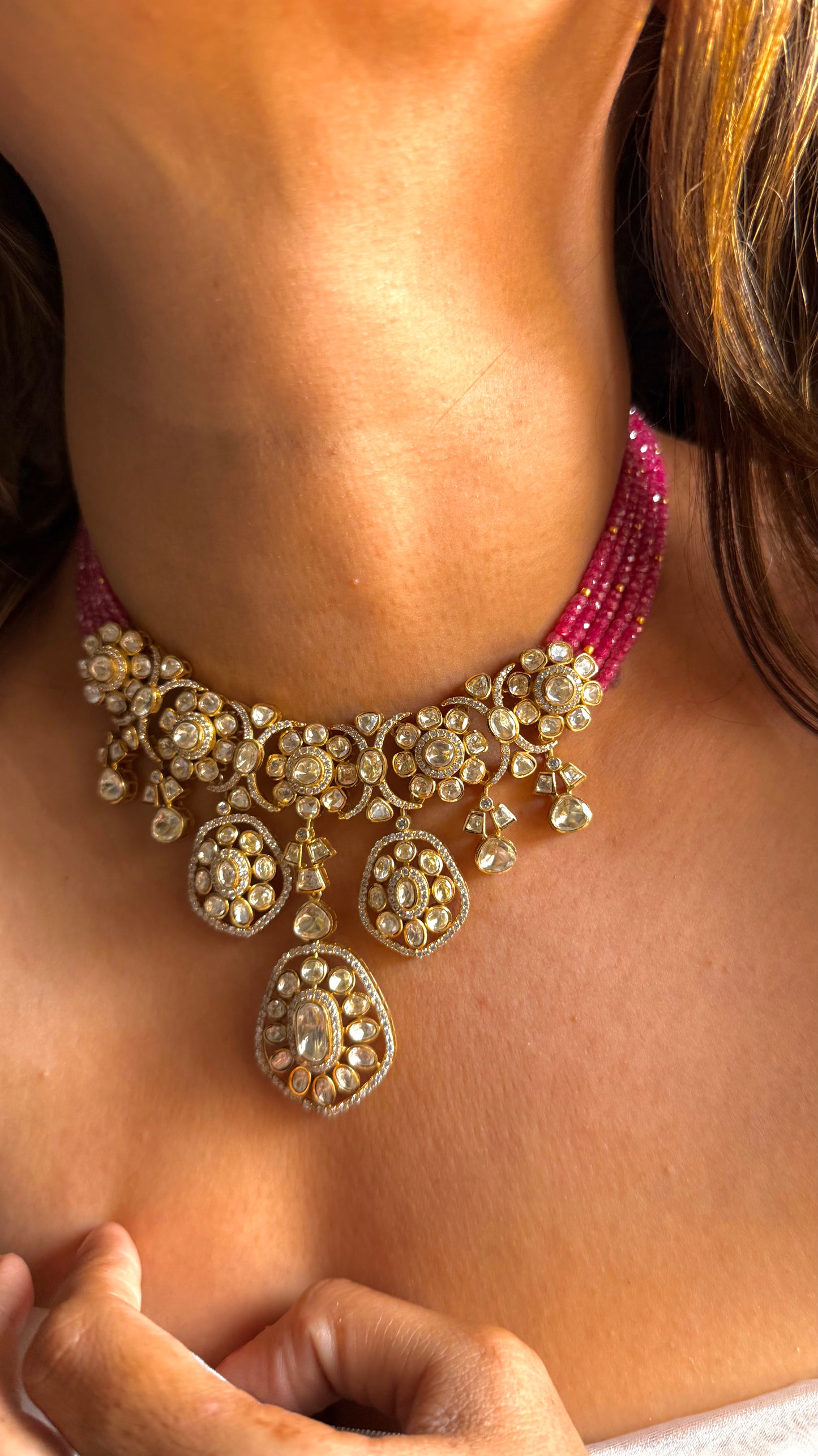 Real Moissanite Heritage design lv polki necklace set