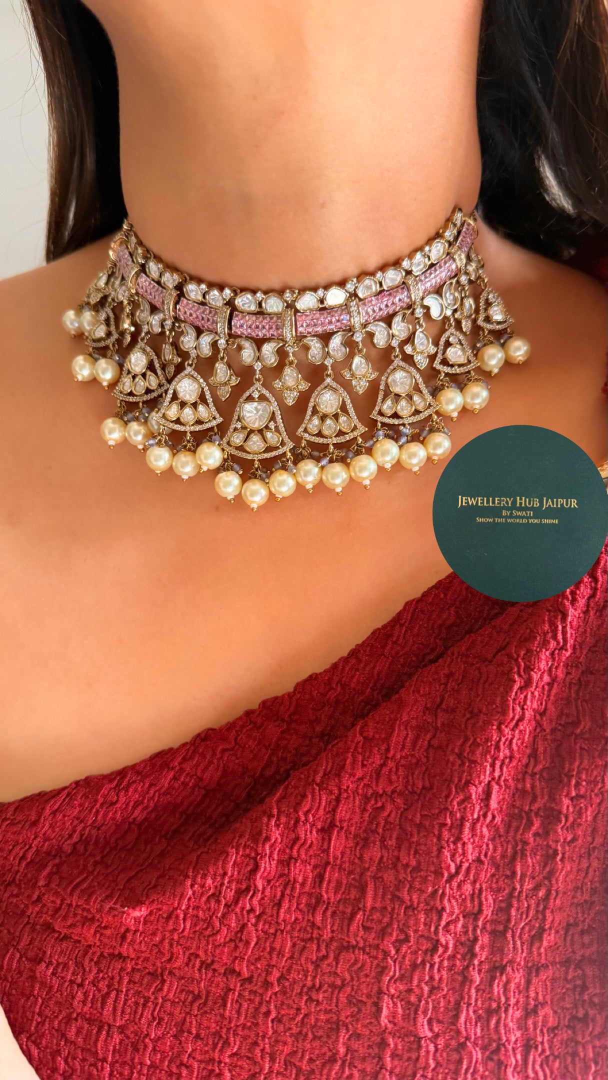 Rose quartz victorian statement necklace