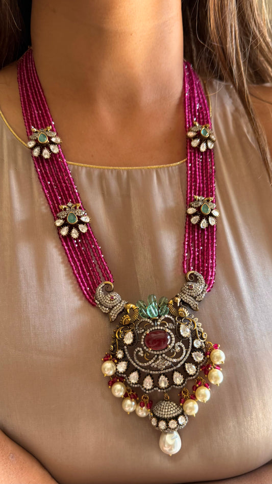Parnavi Gajanand Rani pink & Ruby  moissanite rani haar