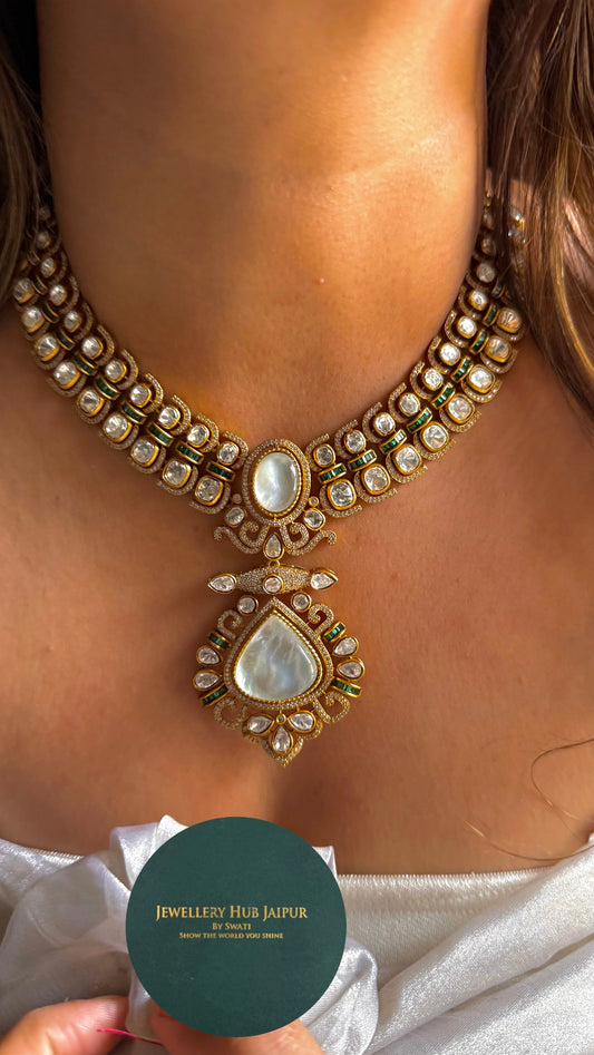 Mother of pearl & Emerald designer neckalce