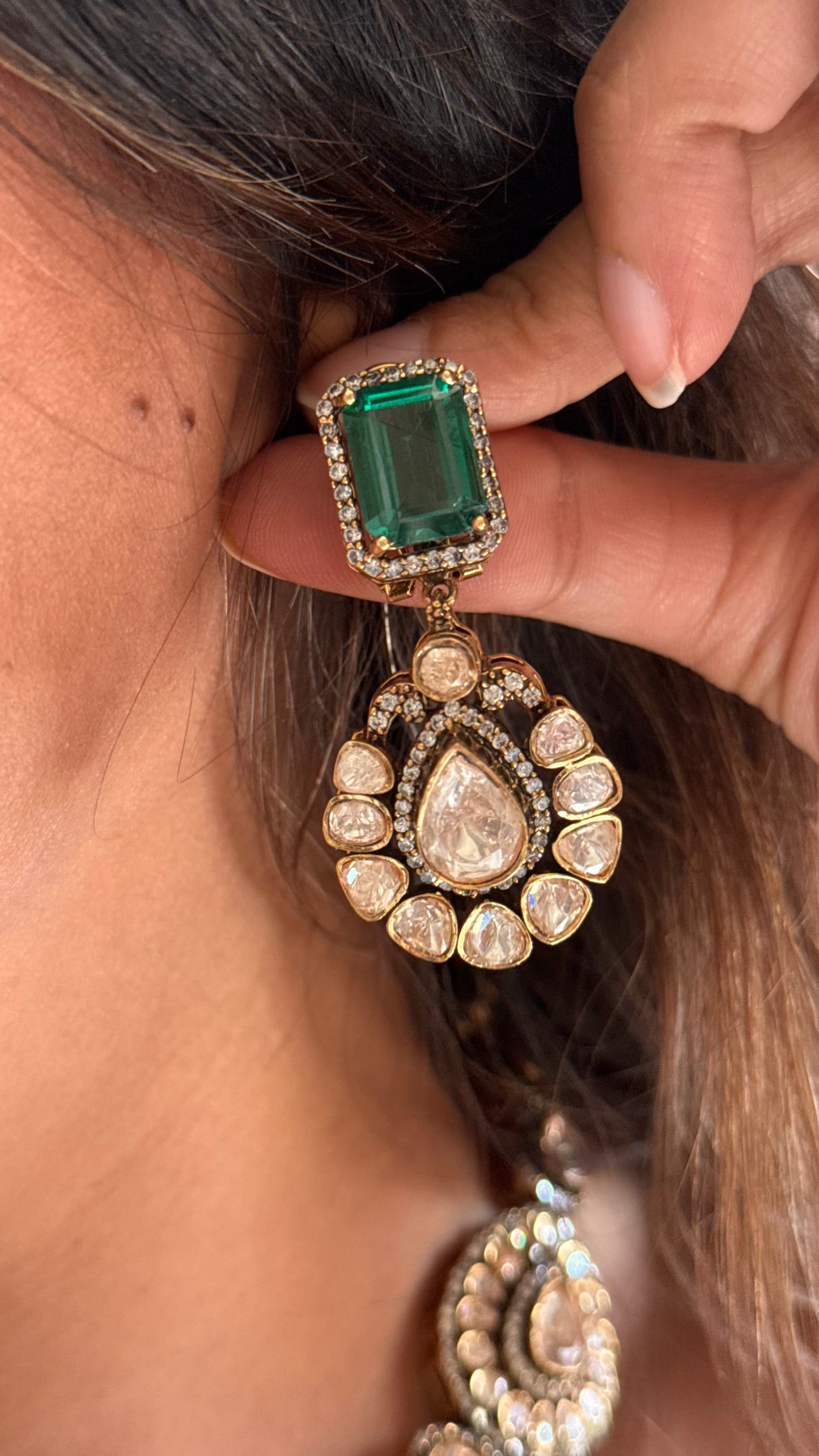 Emerald peeli polki moissanite Victorian collar Necklace