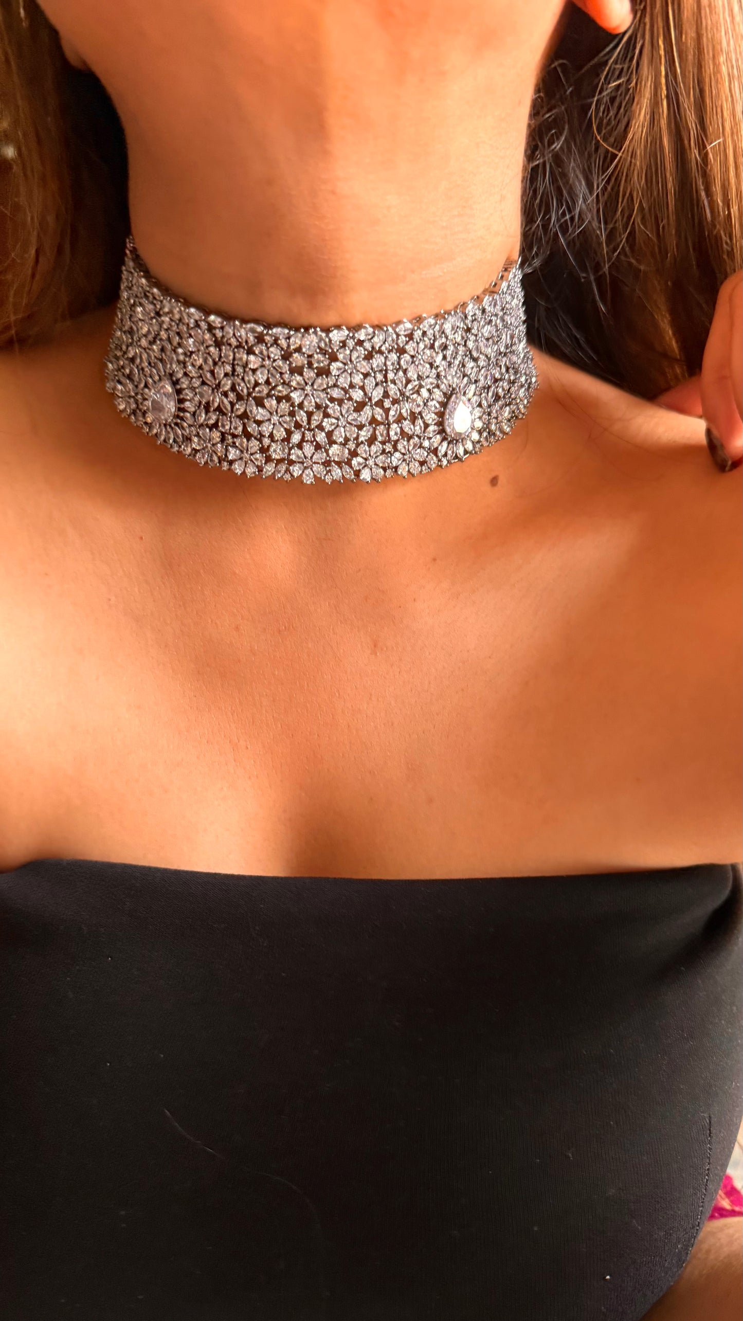 Floral cz diamond choker