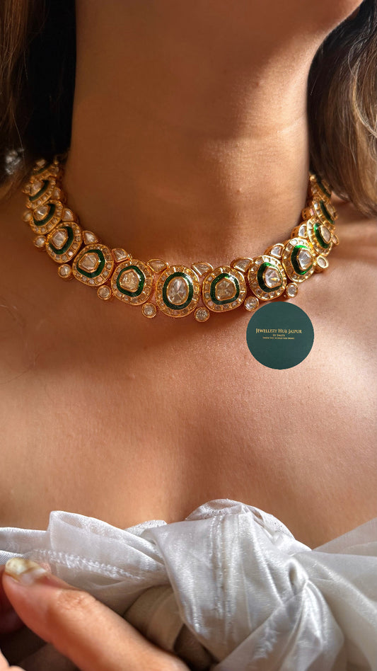 White meenakari polki collar set