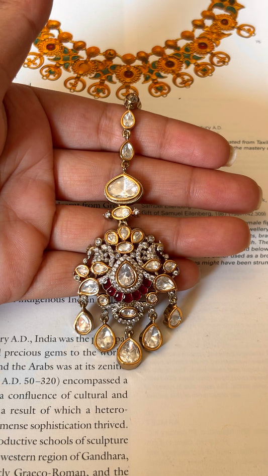 Ruby real moissanite polki Maangtika