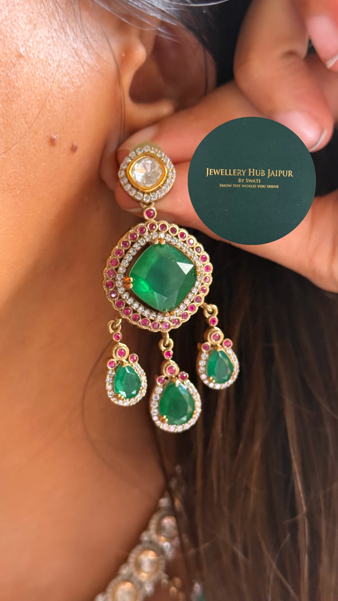 Emerald doublet & rani pink moissanite designer collar set