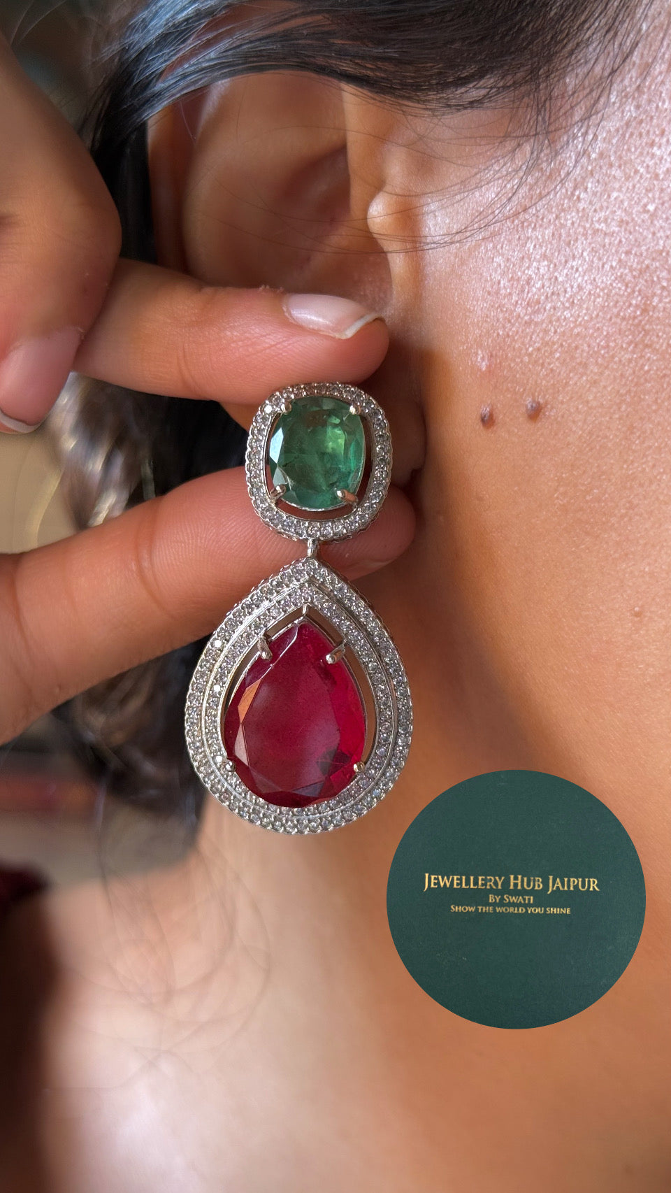 Sage Green & Ruby cz diamond necklace set