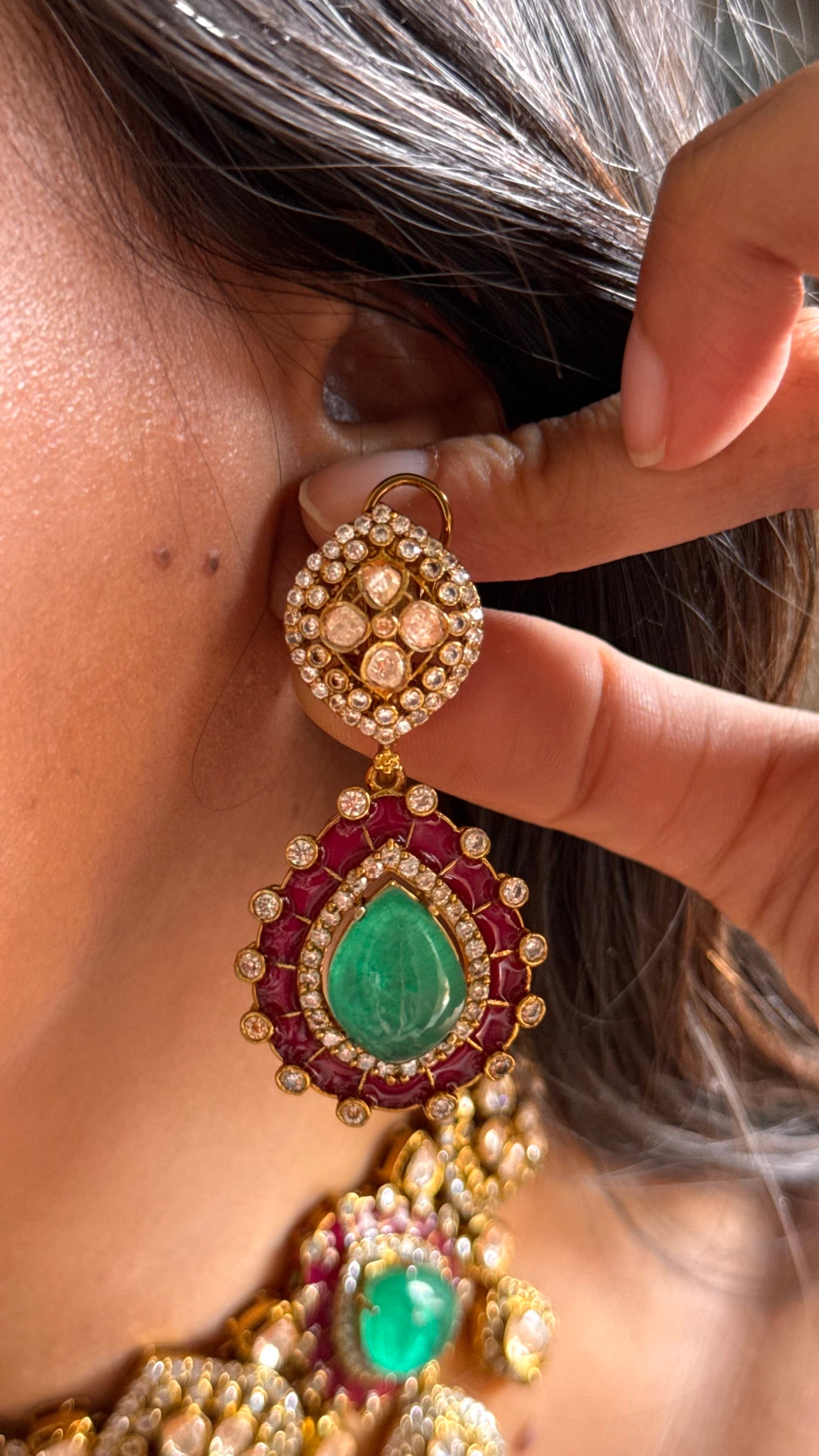 Mint & ruby peeli polki Choker necklace