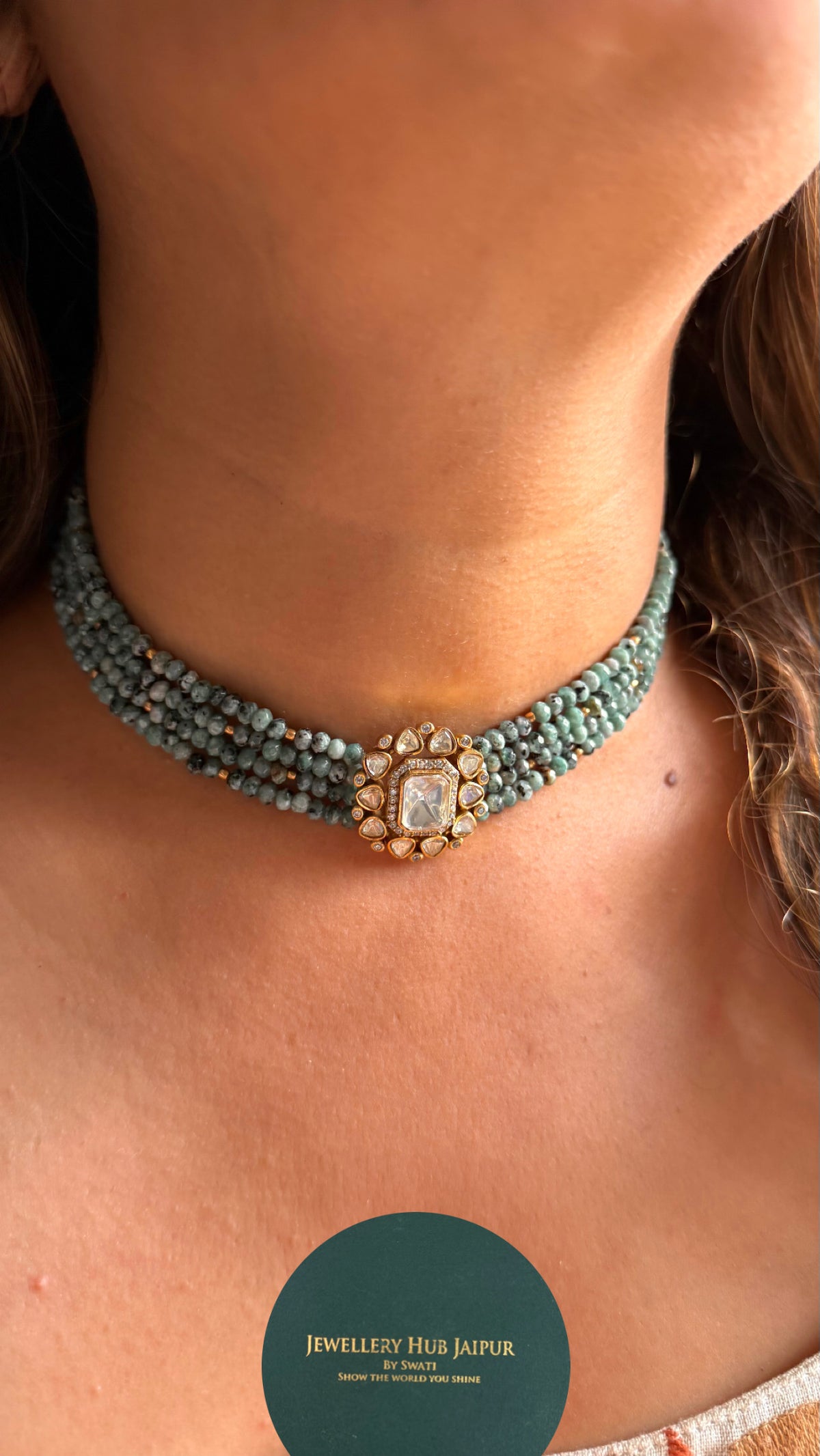 Lv peeli polki colourful pearl choker Necklace