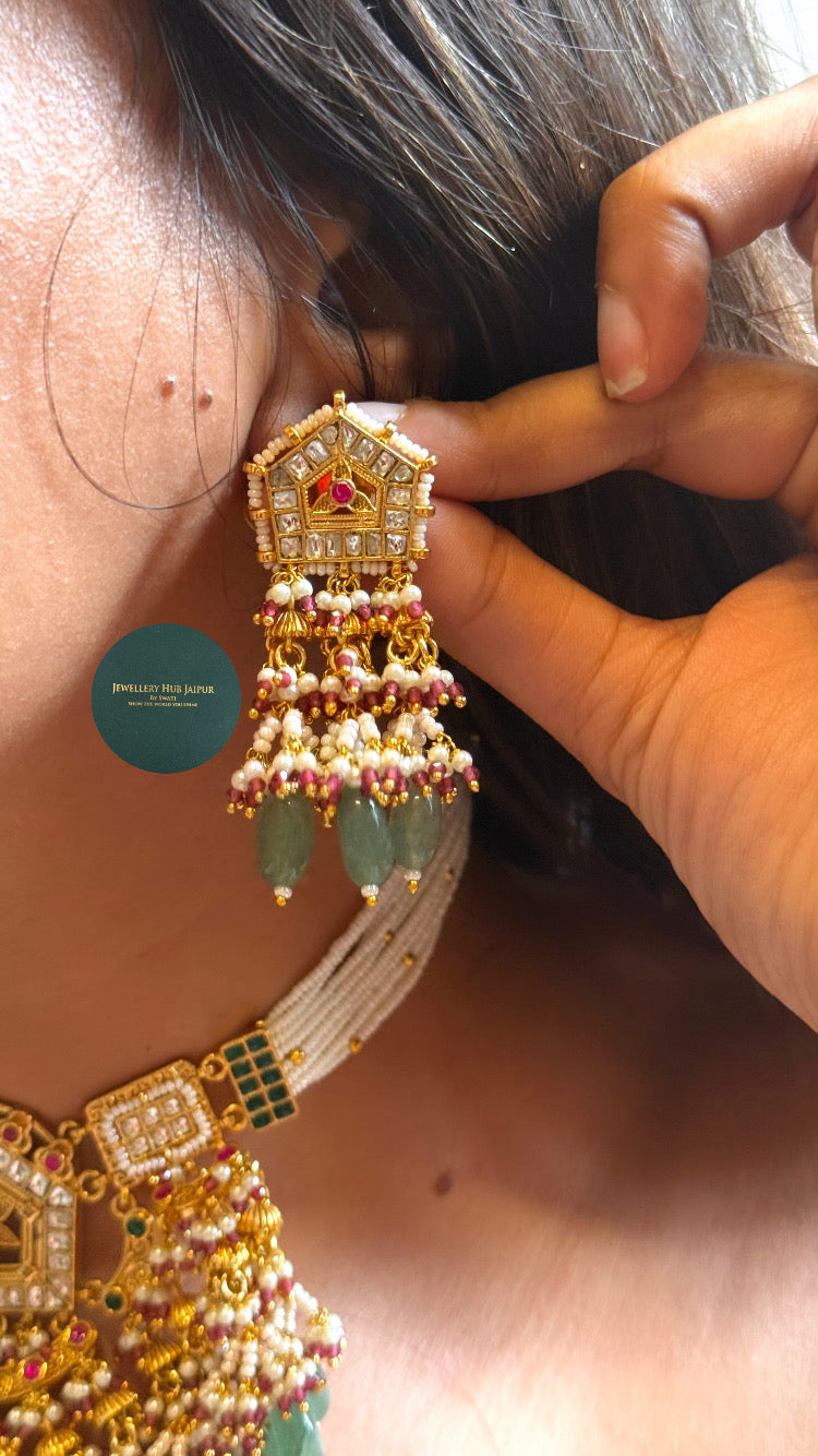 Paachi Royal Rani pink floral & emerald rajwada choker set