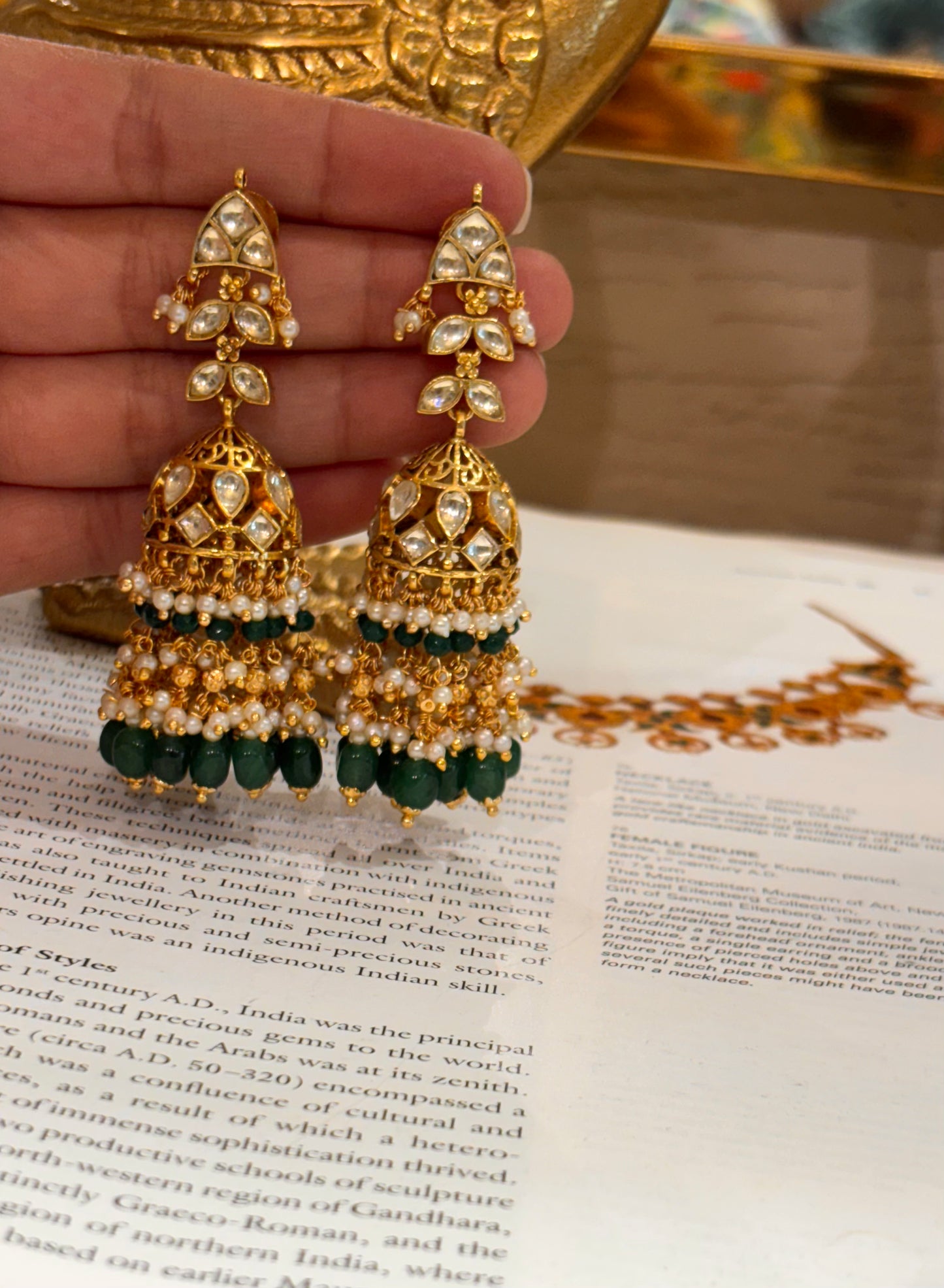 Heritage Paachi jhumki with emerald strawberry drops