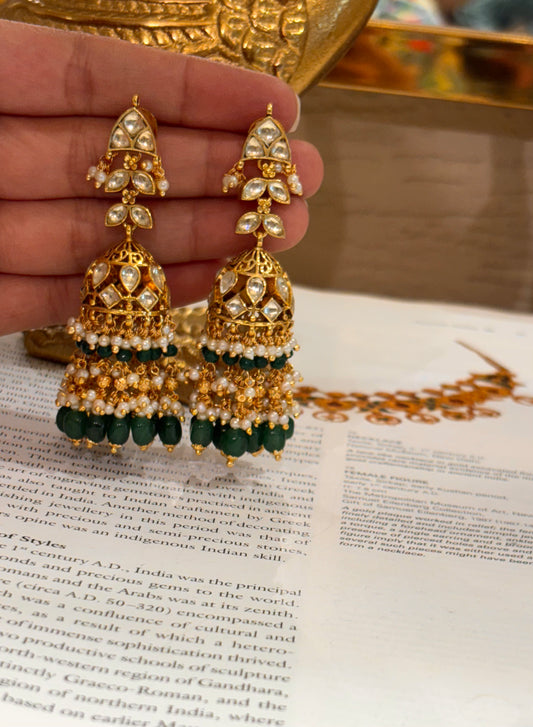Heritage Paachi jhumki with emerald strawberry drops
