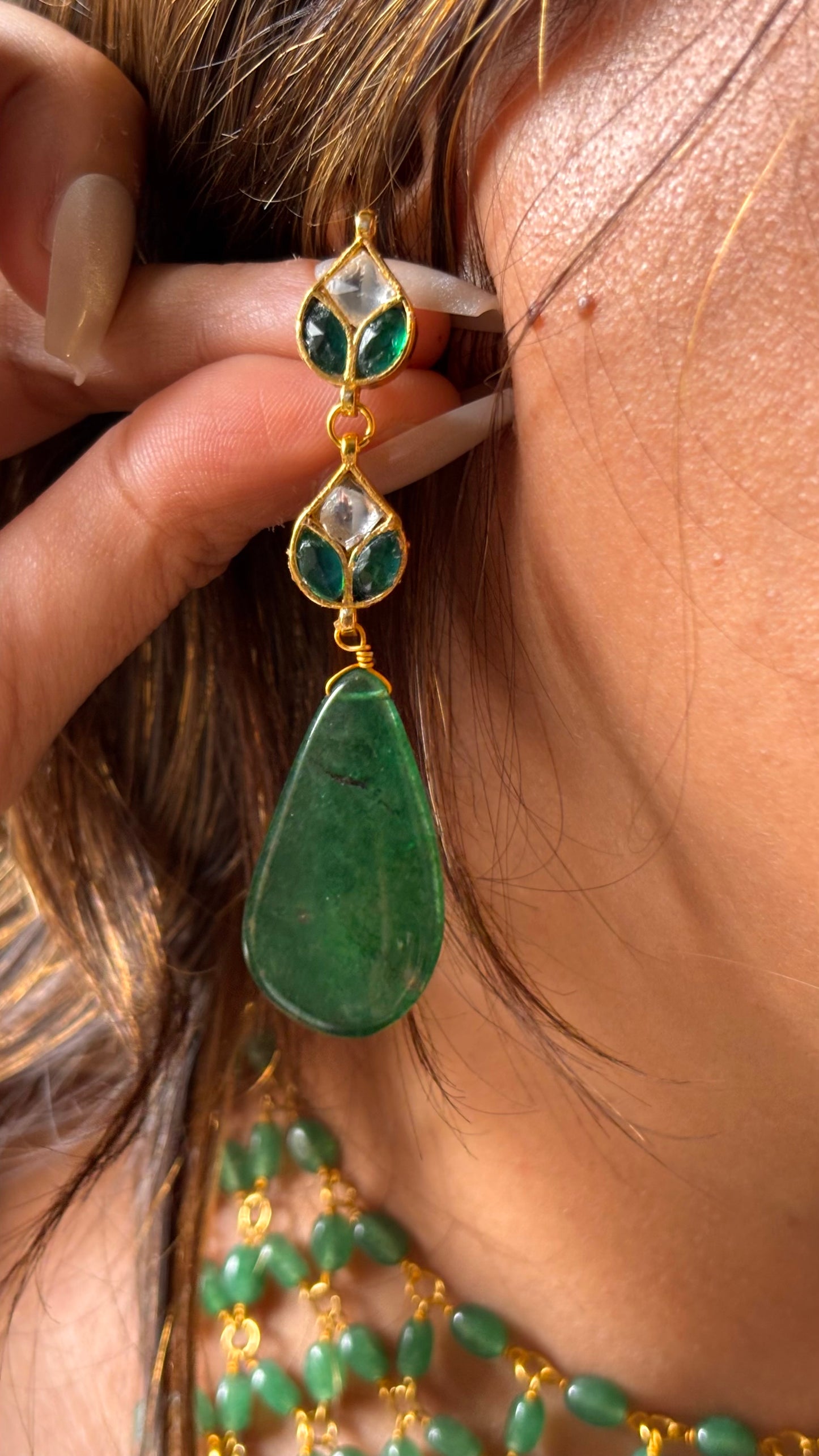 Emerald shahi panna jaal Necklace
