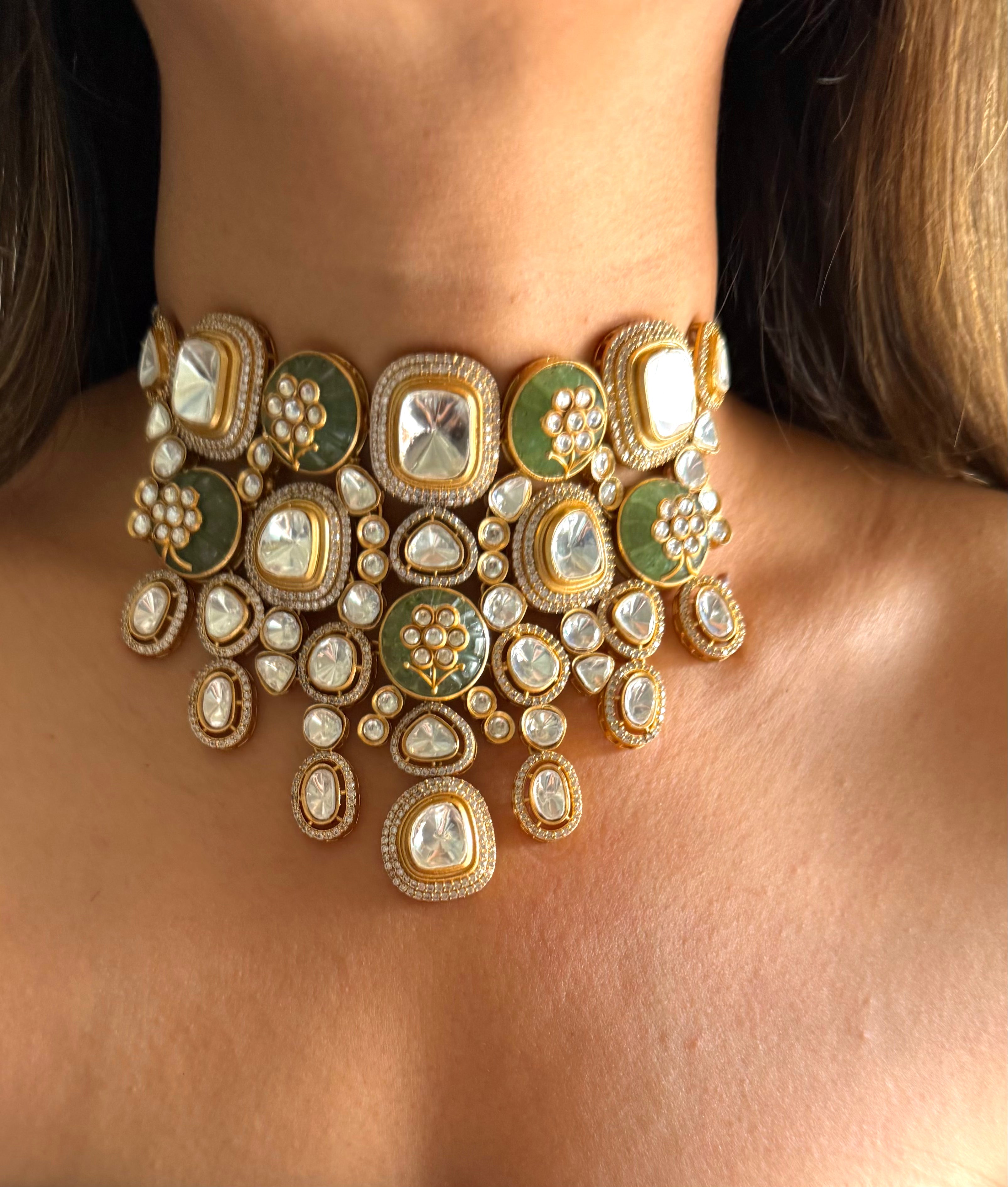 Mint doublet & Moissanite polki choker