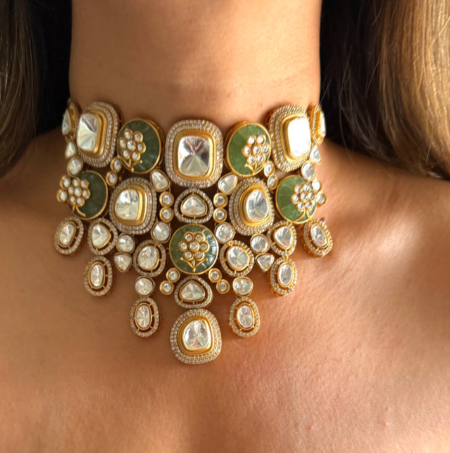 Mint doublet & Moissanite polki choker
