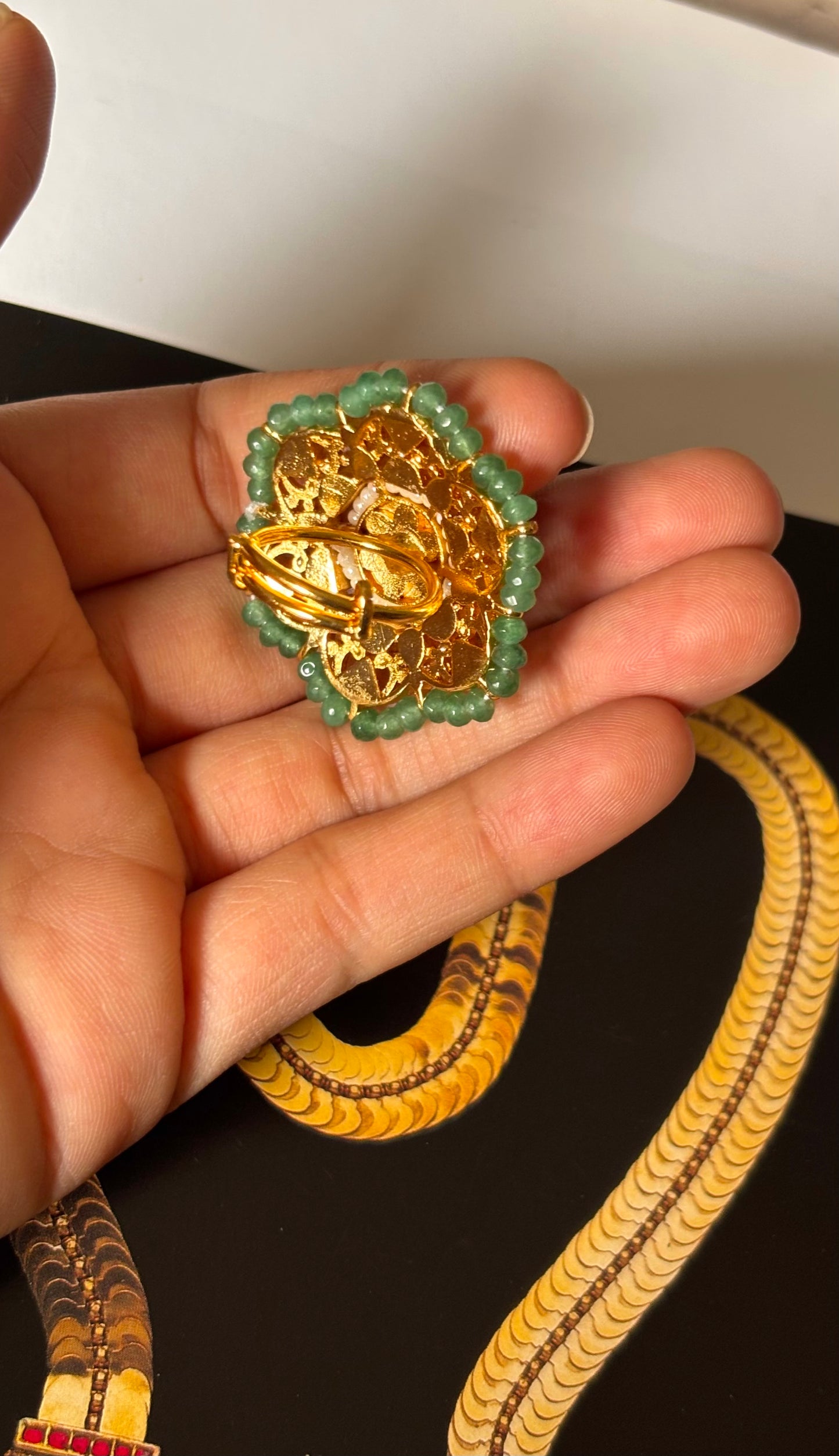 Floral nakashi Paachi Kundan adjustable ring